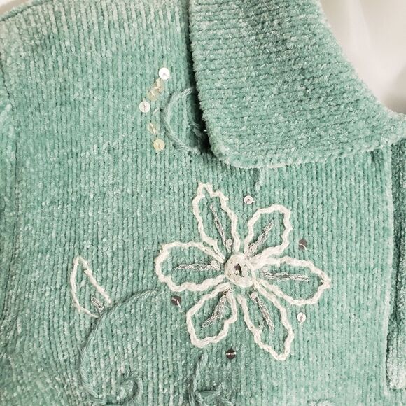 Alfred Dunner Womens Sweater Small Green Pullover Floral Snowflake Embroidered - Picture 6 of 10